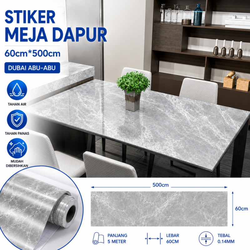 Stiker Meja Dapur 60cm*500cm - Dubai Abu-Abu