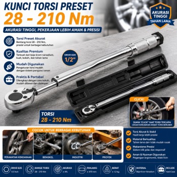 Gagang Kunci Sock - Torsi Preset 28-210Nm