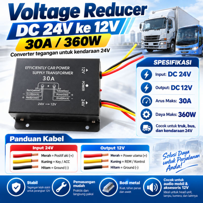Pengurang Tegangan DC 24 V ke 12 V 30A/ 360W
