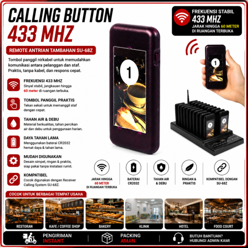 Queue Receiver Alarm - Alat Panggil Antrian 433 MHz