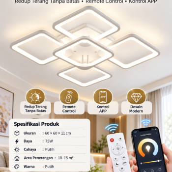 Lampu plafon akrilik 5 head  remote control & Kontrol APP - cahaya putih  75W 