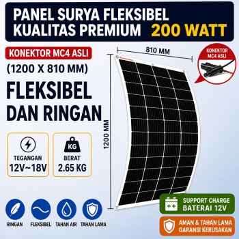 Flexible Solar Panel Surya - 18V-200Watt (Untuk MPPT 12V)