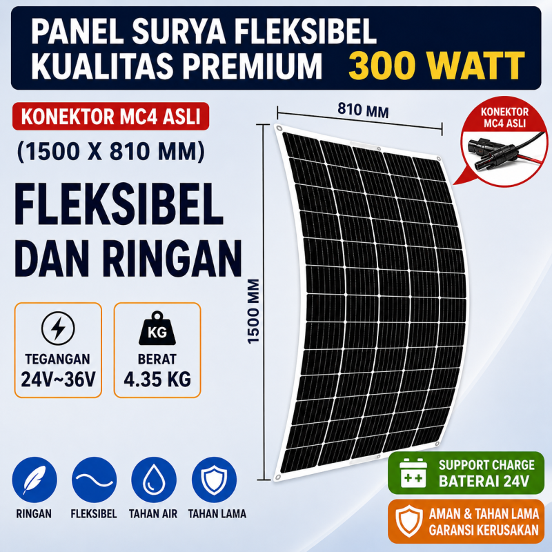 Flexible Solar Panel Surya - 36V-300WP (Untuk Sistem 24V)