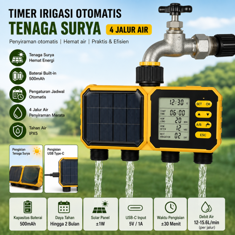 Solar water timer  -  four water valves 