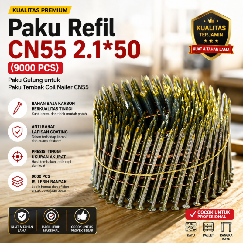 Refill Paku Staples - Coil Nailer CN55 2.1*50 (9000pcs) 