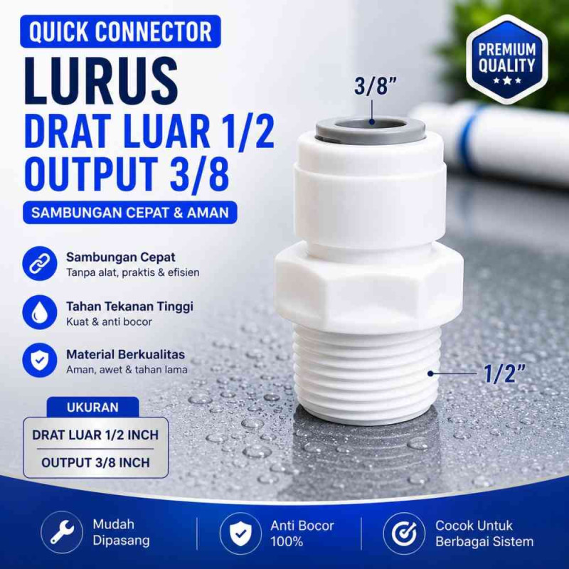 Quick Connector - Lurus - Drat Luar 1/2 - Output 3/8 