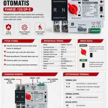 Sakelar Transfer Kontrol Otomatis Catu Daya Rel DIN ATS 2P 100A