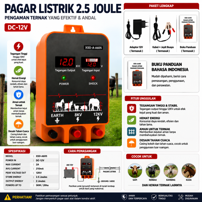 Pemancar Arus Pagar Listrik Ternak/Kebun -  XSD-A6+05 - 2,5 Joule