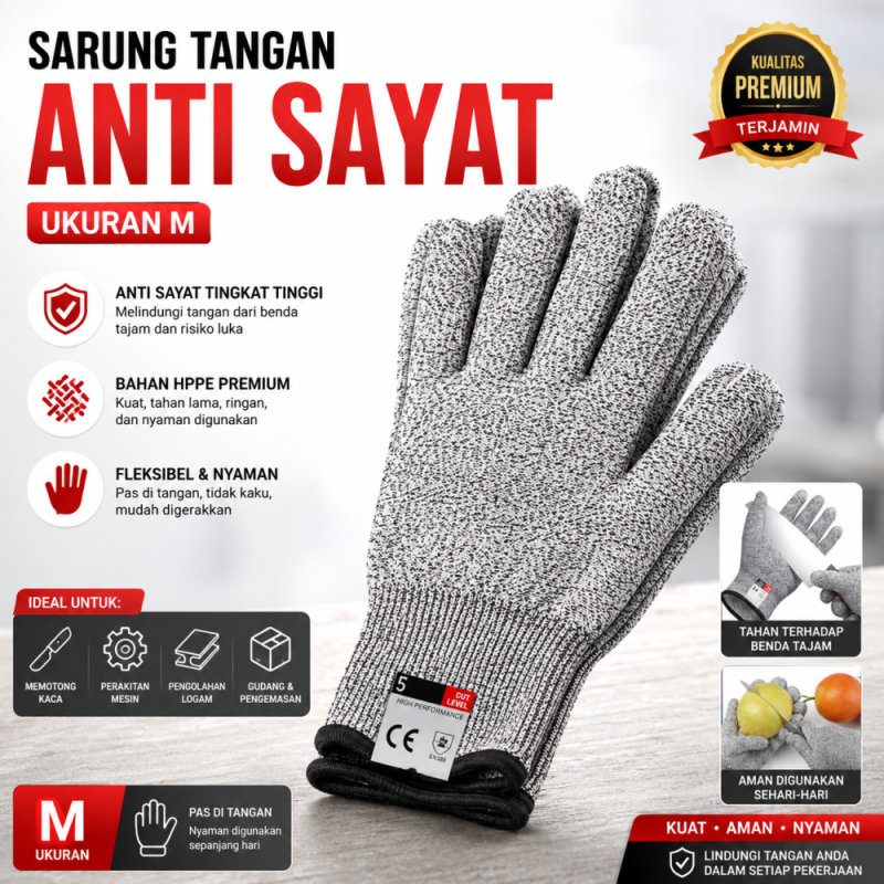 Sarung Tangan Anti Sayat - Anti Potong - Ukuran M