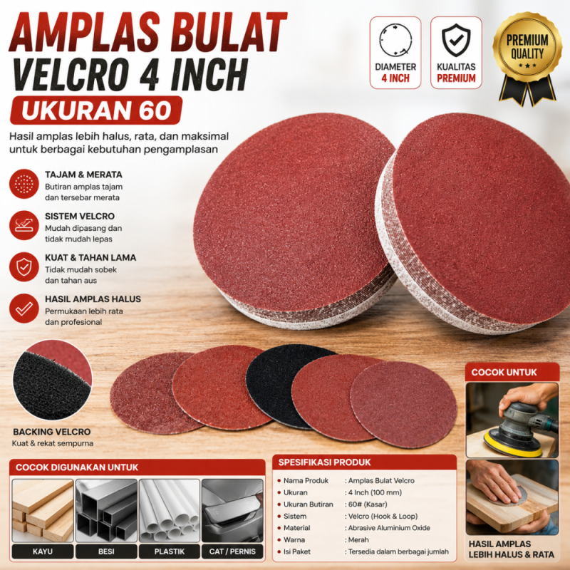 Amplas Bulat Velcro 4 Inch - no. 60