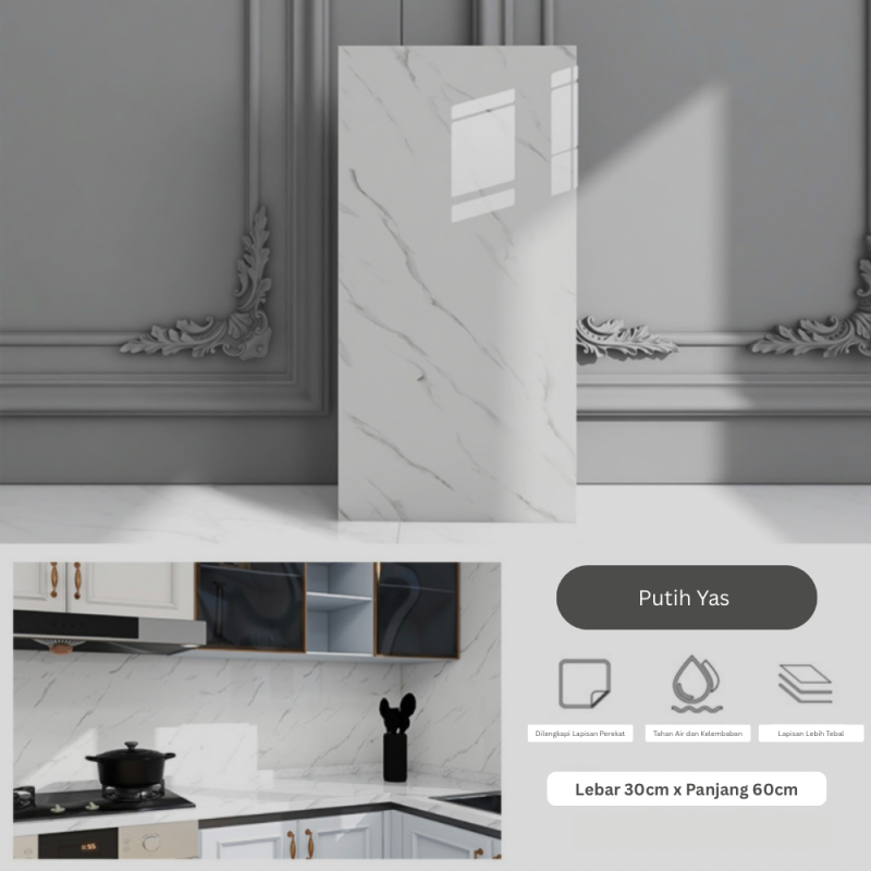Wallpaper PVC Foam Ukuran 30*60cm (Putih Yas)