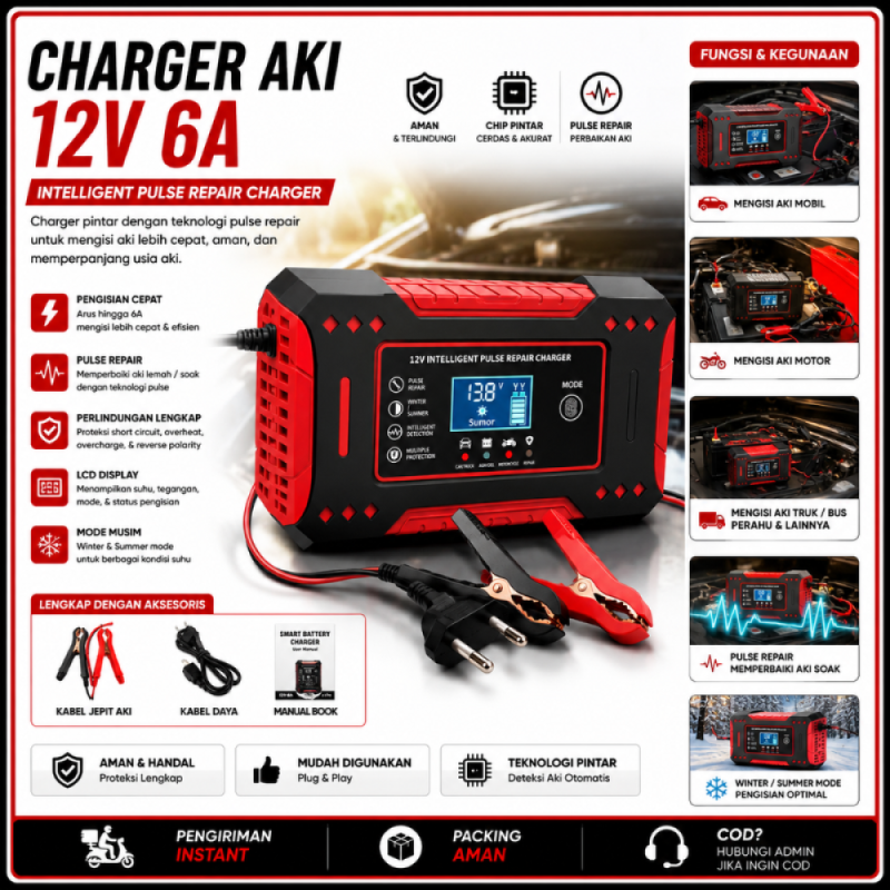 Charger Aki - ACCU Motor Output 12V-6A