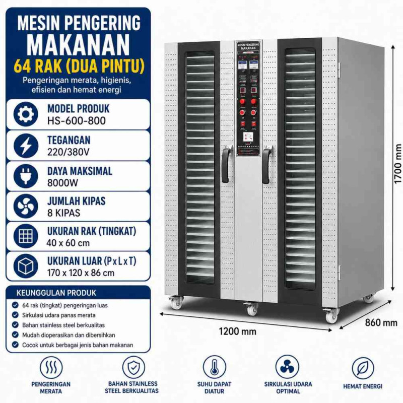 Food dryer 8 fan 64 layer 8000W - 40*60cm