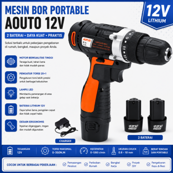 Mesin Bor Portable Aouto 12v 2 Baterai