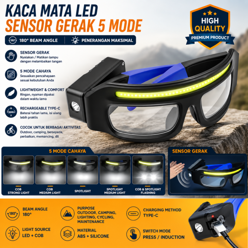 Kaca Mata LED Sensor Gerak 5 Mode