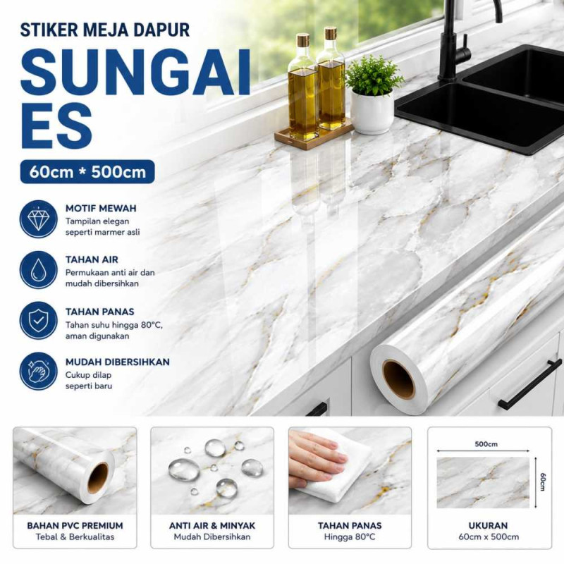 Stiker Meja Dapur 60cm*500cm - Sungai Es