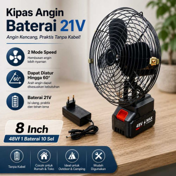 Kipas Angin Portable 8 Inch Tenaga Baterai 10 Cell