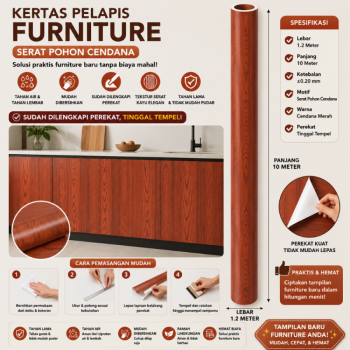 Kertas Sticker Furniture PVC - Serat Pohon Cendana (1.2m*10m)