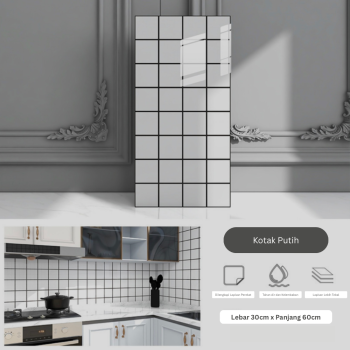 Wallpaper PVC Foam Ukuran 30*60cm  (Kotak Putih)