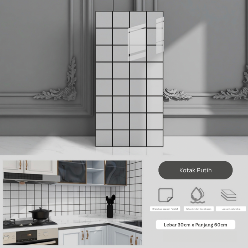 Wallpaper PVC Foam Ukuran 30*60cm  (Kotak Putih)