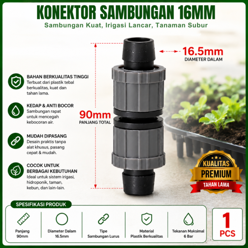 Penyambung Selang Tetes PE Irigasi 1/2 inch