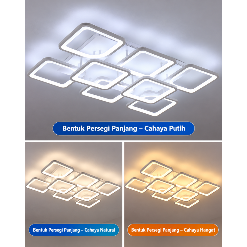 Lampu plafon akrilik 8 head remote control & Kontrol APP - cahaya putih 120W