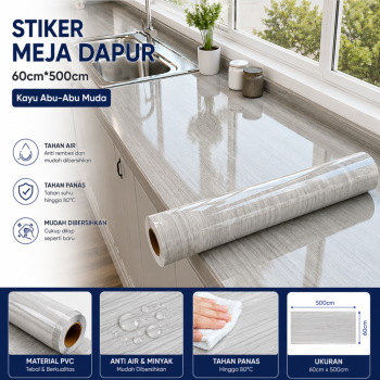 Stiker Meja Dapur 60cm*500cm - Kayu Abu-Abu Muda