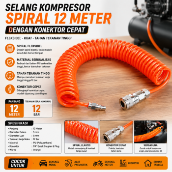 Selang kompresor udara spiral 12M (dengan konektor)