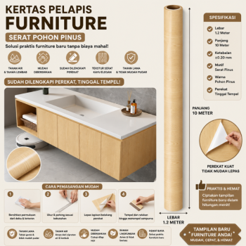 Kertas Sticker Furniture PVC - Serat Pohon Pinus (1.2m*10m)
