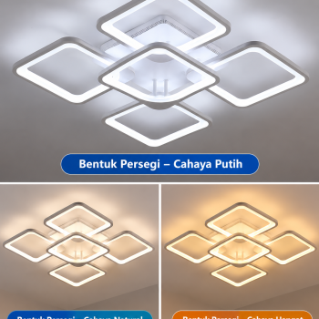 Lampu plafon akrilik 5 head  remote control & Kontrol APP - cahaya putih  75W 