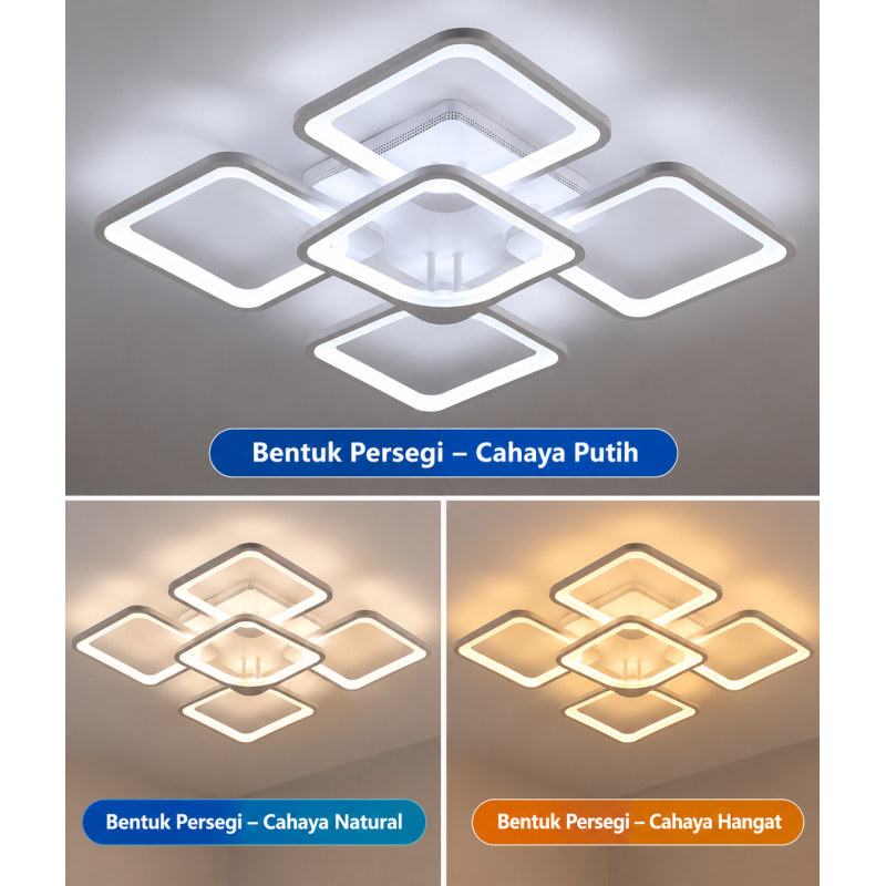 Lampu plafon akrilik 5 head  remote control & Kontrol APP - cahaya putih  75W 