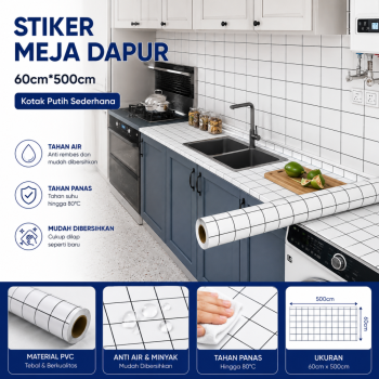 Stiker Meja Dapur 60cm*500cm - Kotak Putih Sederhana