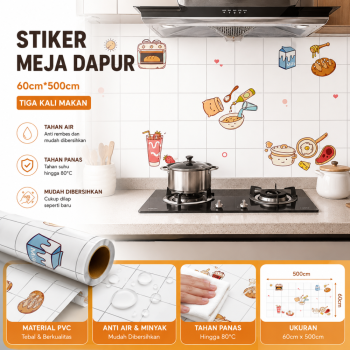Stiker Meja Dapur 60cm*500cm - Tiga Kali Makan