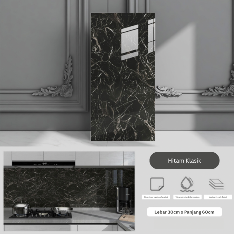 Wallpaper PVC Foam Ukuran 30*60cm (Hitam Klasik)