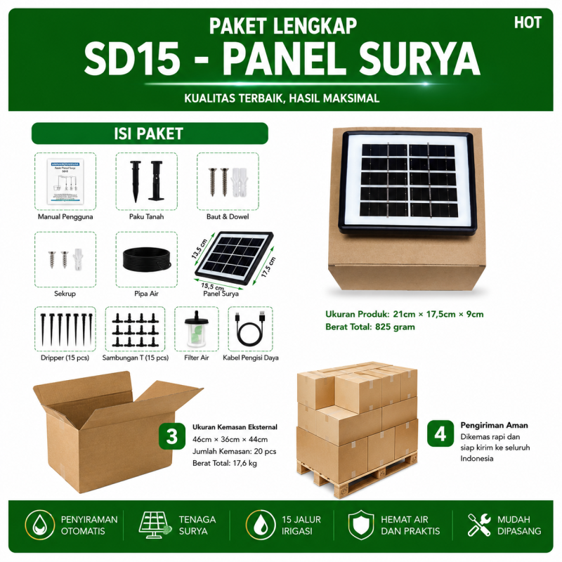 Kit Penyiram Tanaman Otomatis Tenaga Surya  (Paket 15 Jalur)