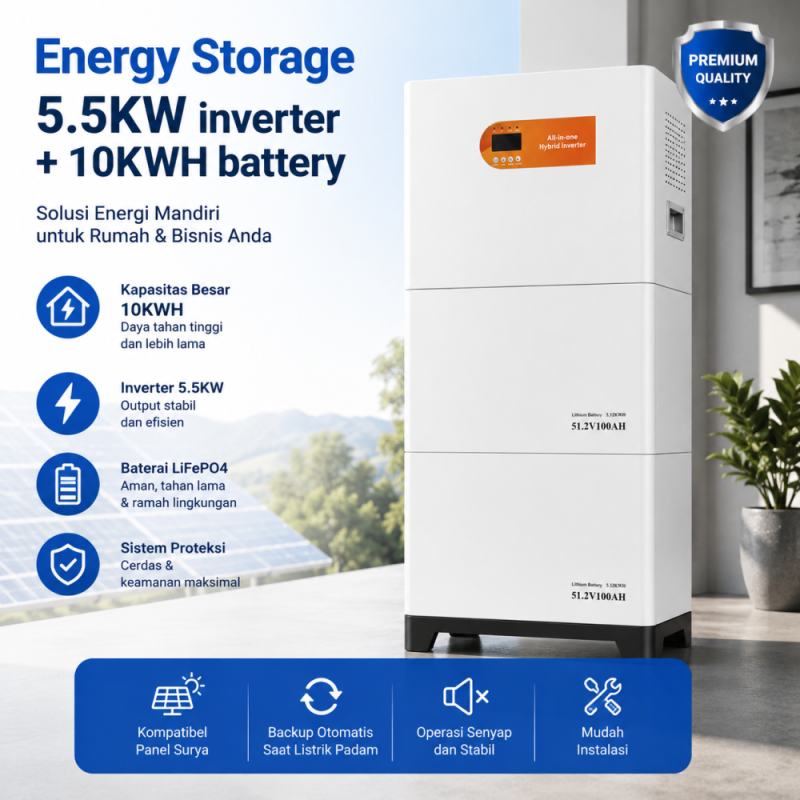 Penyimpanan Energi Inverter 5,5KW + Baterai 10KWH