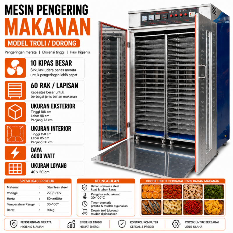 Food dryer 10 fan 60 layer stroller 6000W - 40*50cm