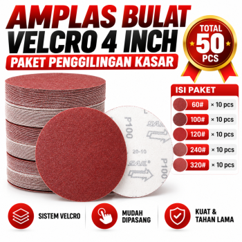 Amplas Bulat Velcro 4 Inch  - Paket Penggilinggan kasar -  Total 50pcs