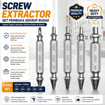 Pembuka Baut Rusak - Screw Extractor (5 Pcs )