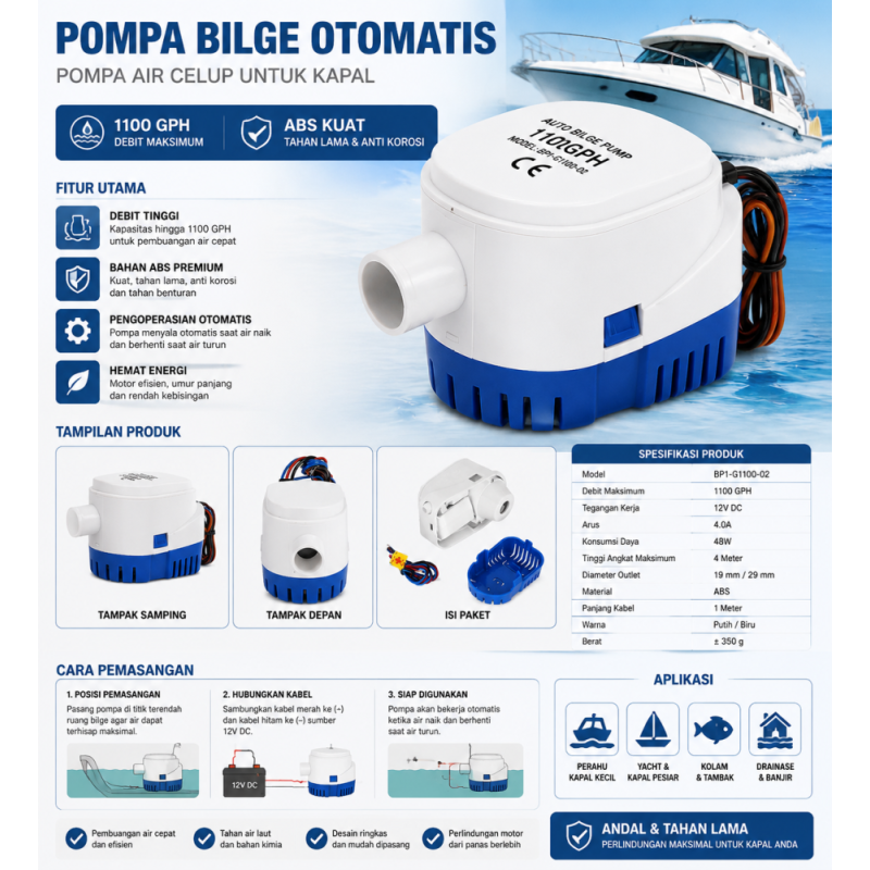 Pompa Kuras Air - Bilge Otomatis DC 12V
