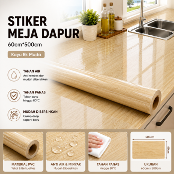 Stiker Meja Dapur 60cm*500cm - Kayu Ek Muda