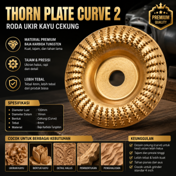 Mata Grinda Ukir Kayu - Thorn Plate Curve (4 Inch)