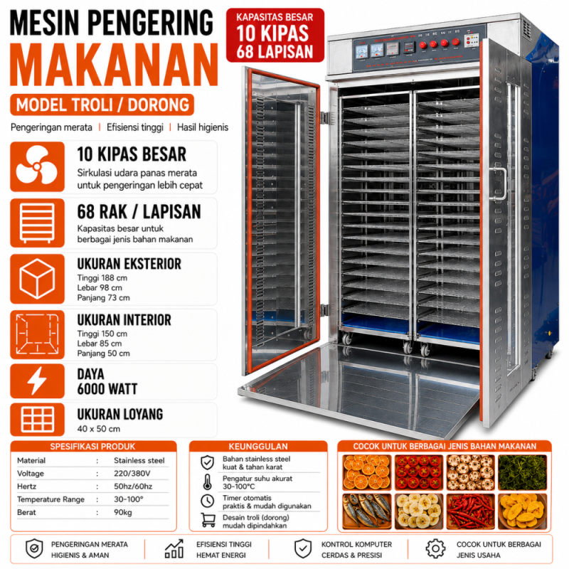 Food dryer 10 fan 68 layer stroller 6000W - 40*50cm
