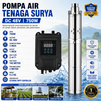 Pompa Celup 3 Inci DC 48V/72V 140 Meter + Controller