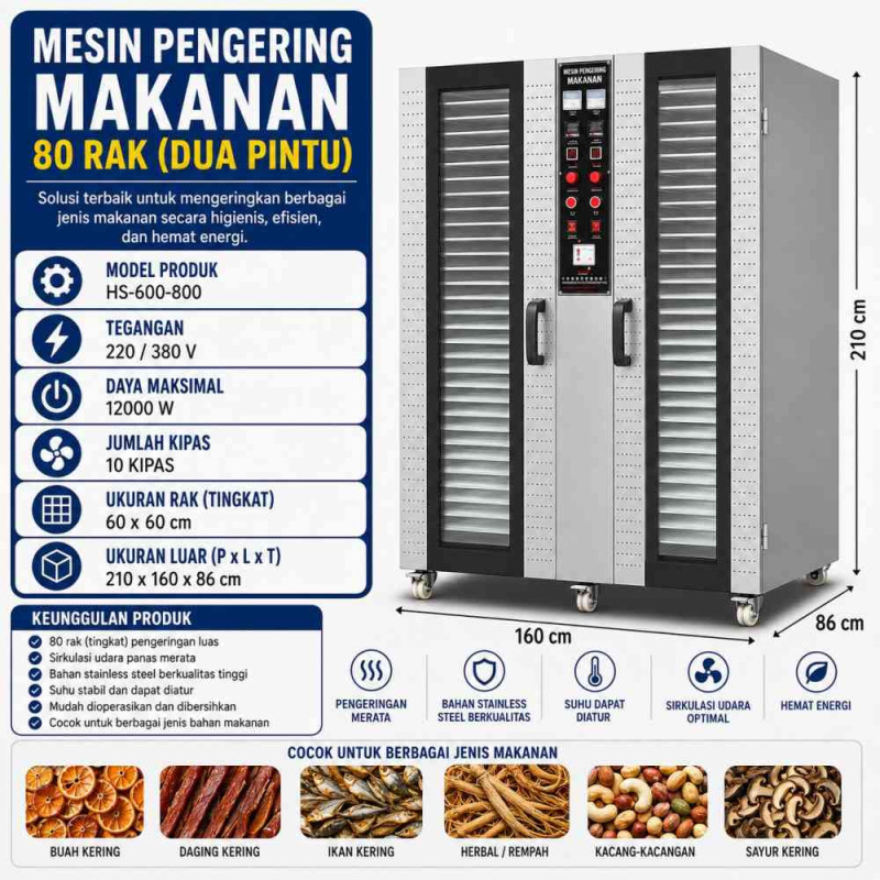 Food dryer 10 fan 80 layer 12000W - 60*60cm