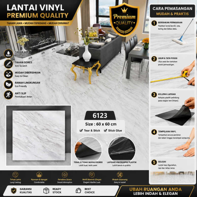 PVC Vynil Lantai 60*60cm (Keramik Granit) No.6123 /6m
