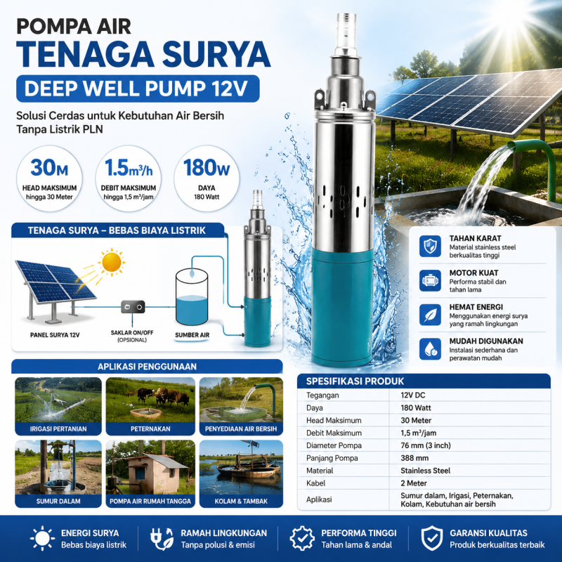 Mesin Pompa Submersible DC 12V - Solar Panel