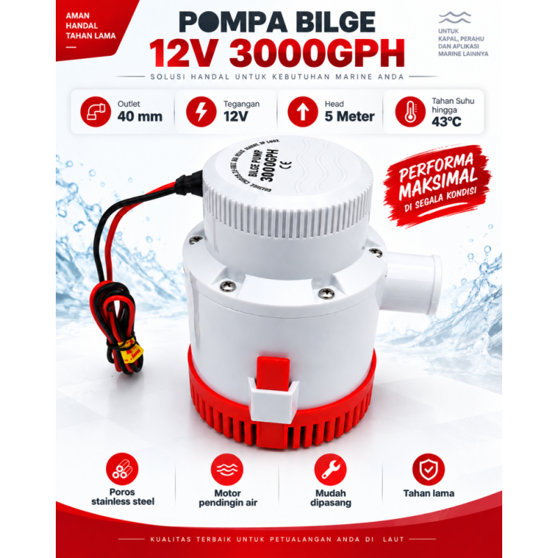 Pompa Kuras - Bilge Pump 3000GPH 12V/15A 180Watt