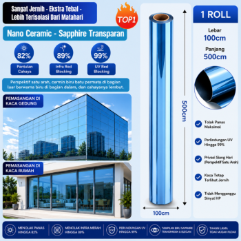 Kaca Film Satu Arah 100cm*500cm - Sapphire Transparan