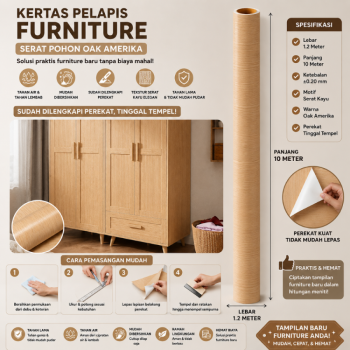 Kertas Sticker Furniture PVC - Serat Pohon Oak Amerika (1.2m*10m)